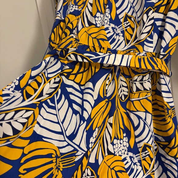 Talbots Size 4 Blue and Yellow Tropical Printed Cotton Dress - Picture 2 of 4